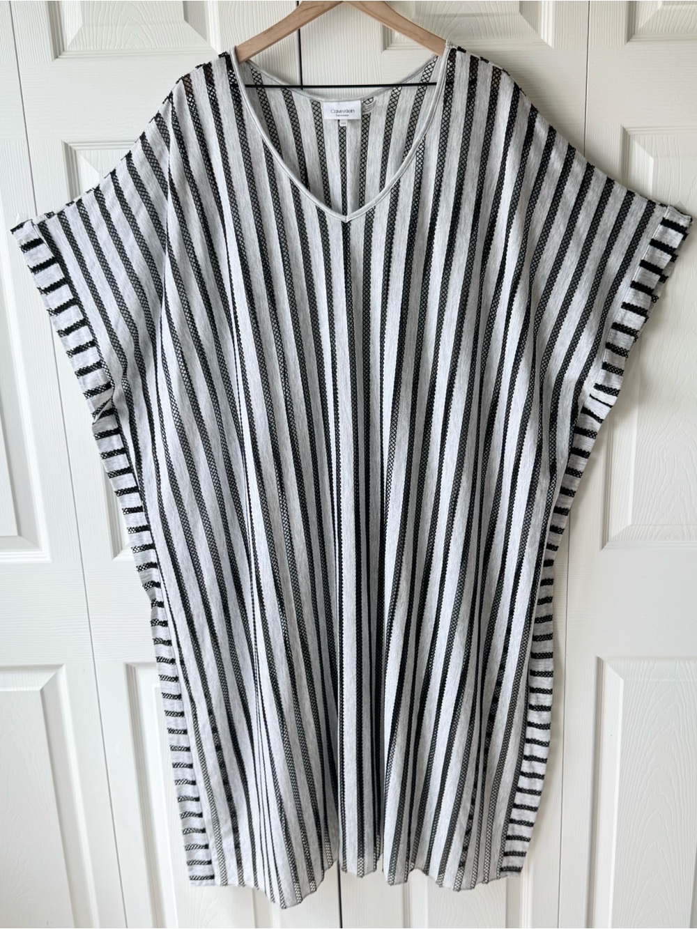 Calvin Klein Swim Cover Up Caftan Kaftan Maxi O/S Resort Beach Pool Striped Boho